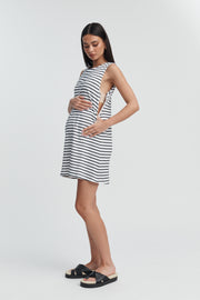 Sleeveless Organic Cotton Maternity Dress (White/Black Stripe) 12