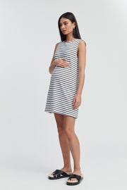 Sleeveless Organic Cotton Maternity Dress (White/Black Stripe) 3