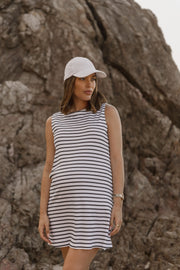 Sleeveless Organic Cotton Maternity Dress (White/Black Stripe) 8