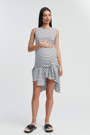 Sleeveless Organic Cotton Maternity Dress (White/Black Stripe) 9