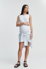 Sleeveless Organic Cotton Maternity Dress (White/Pale Blue Stripe) 2