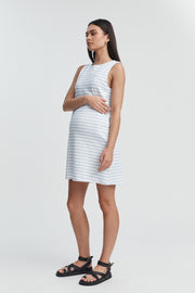 Sleeveless Organic Cotton Maternity Dress (White/Pale Blue Stripe) 5
