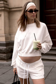 Soft Waffle Crop Sweater (White)