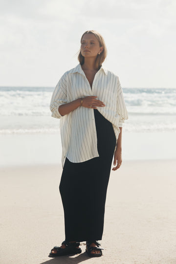 Soft 100% Cotton Maternity Stripe Shirt (Bone Black Stripe) 1