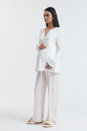 Soft Maternity Pointelle PJ Shirt (White) 10