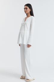 Soft Maternity Pointelle PJ Shirt (White) 4