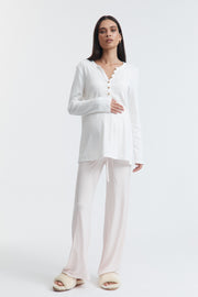 Soft Maternity Pointelle PJ Shirt (White) 8