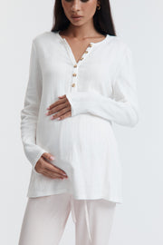 Soft Maternity Pointelle PJ Shirt (White) 9