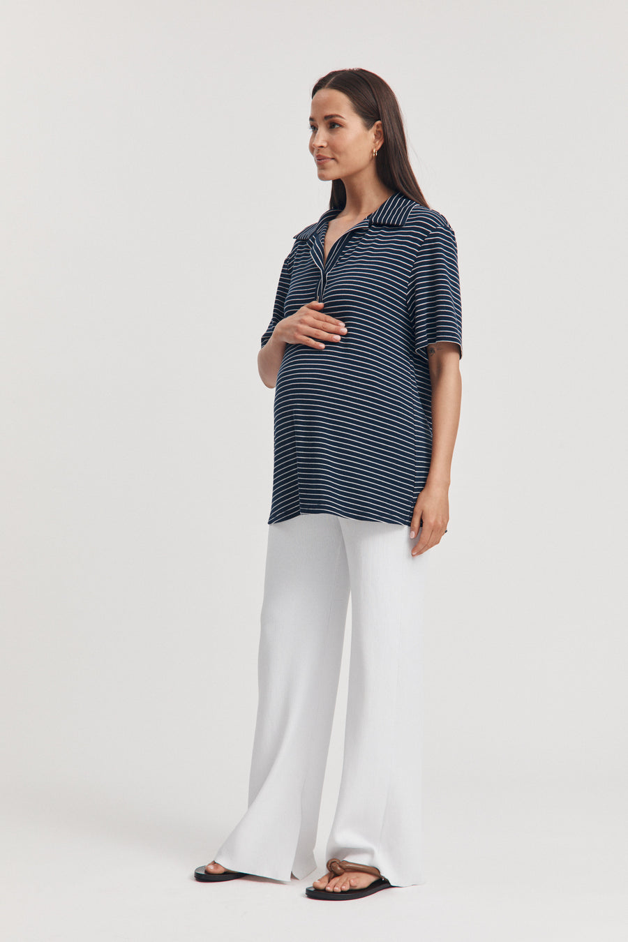 Soft & Stretch Maternity Tee (Navy Stripe) 1