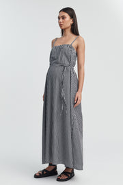 Strapless Relaxed Maternity Dress (Black/Ivory Stripe) 1