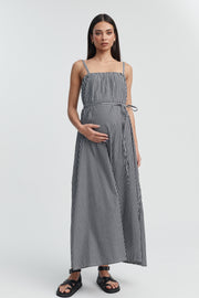 Strapless Relaxed Maternity Dress (Black/Ivory Stripe) 11