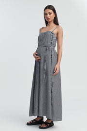 Strapless Relaxed Maternity Dress (Black/Ivory Stripe) 4