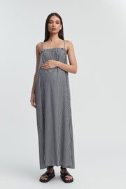 Strapless Relaxed Maternity Dress (Black/Ivory Stripe) 7