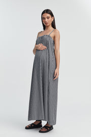Strapless Relaxed Maternity Dress (Black/Ivory Stripe) 8