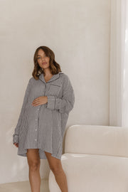 Stripe Maternity Sleep Dress (White/Navy) 6