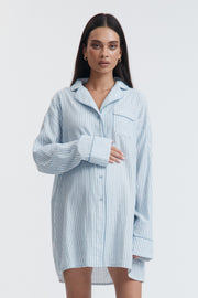 Stripe Maternity Sleep Dress (White/Ocean) 1