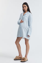 Stripe Maternity Sleep Dress (White/Ocean) 2