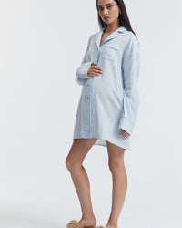 Stripe Maternity Sleep Dress (White/Ocean) 2