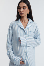 Stripe Maternity Sleep Dress (White/Ocean) 6