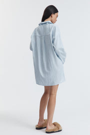 Stripe Maternity Sleep Dress (White/Ocean) 8