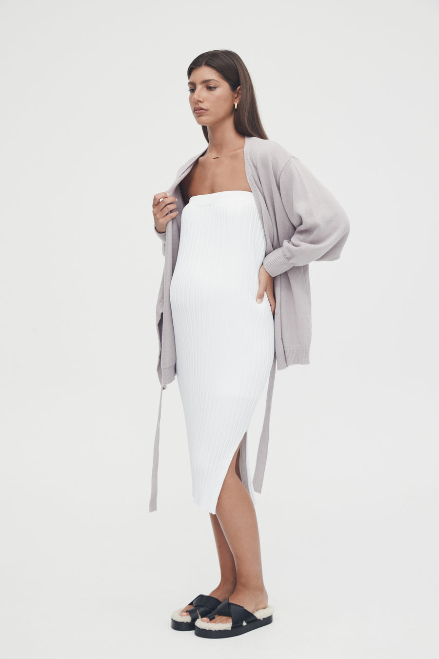 Luxury Maternity Maxi Skirt (White) 7