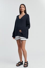 Stylish Breastfeeding Friendly V Neck Jumper (Navy) 1