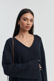 Stylish Breastfeeding Friendly V Neck Jumper (Navy) 5