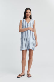 Stylish Cotton Button Down Maternity Dress (Blue Stripe) 1