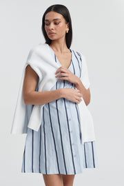 Stylish Cotton Button Down Maternity Dress (Blue Stripe) 2