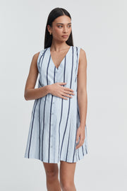 Stylish Cotton Button Down Maternity Dress (Blue Stripe) 3