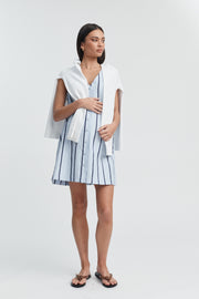 Stylish Cotton Button Down Maternity Dress (Blue Stripe) 4