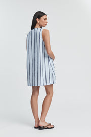 Stylish Cotton Button Down Maternity Dress (Blue Stripe) 5