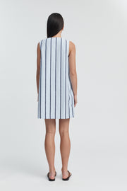 Stylish Cotton Button Down Maternity Dress (Blue Stripe) 6