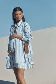 Stylish Cotton Button Down Maternity Dress (Blue Stripe) 7