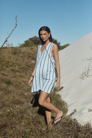 Stylish Cotton Button Down Maternity Dress (Blue Stripe) 9