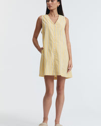 Stylish Cotton Button Down Maternity Dress (Lemon Stripe) 1