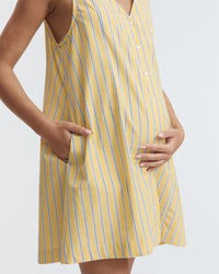 Stylish Cotton Button Down Maternity Dress (Lemon Stripe) 2
