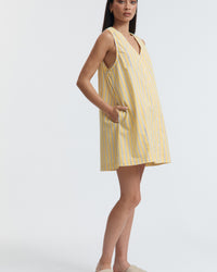 Stylish Cotton Button Down Maternity Dress (Lemon Stripe) 3