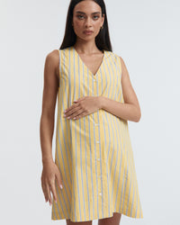 Stylish Cotton Button Down Maternity Dress (Lemon Stripe) 4