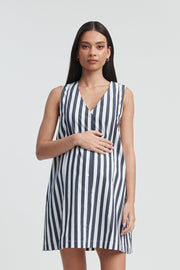 Stylish Cotton Summer Maternity Dress (Block Stripe) 1