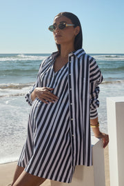 Stylish Cotton Summer Maternity Dress (Block Stripe) 10