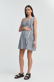 Stylish Cotton Summer Maternity Dress (Block Stripe) 2