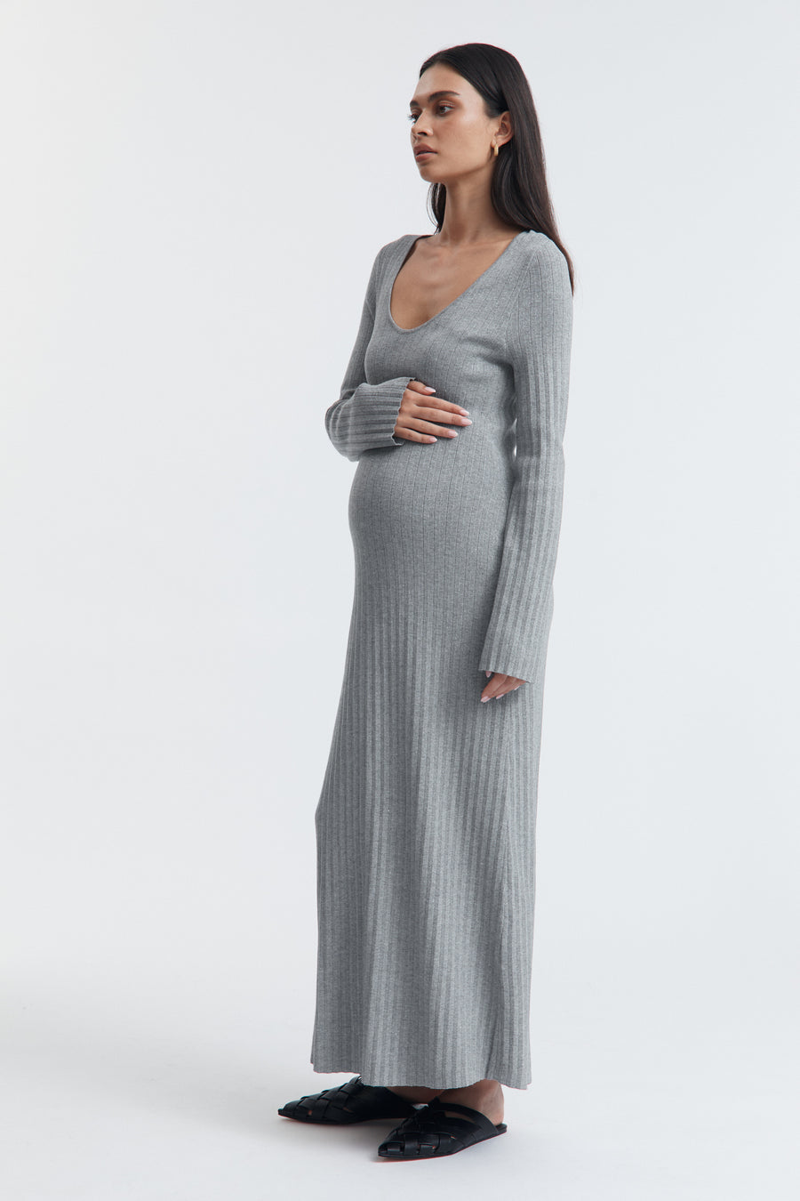 Stylish Grey Maternity Maxi Dress 1