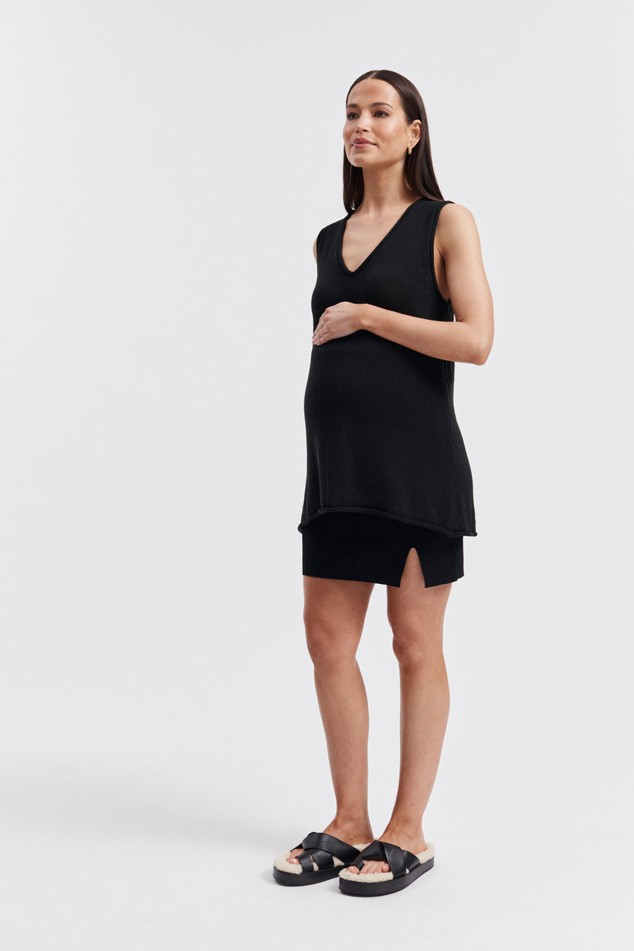 Stylish Linen Jersey Maternity Vest Top (Black) 4