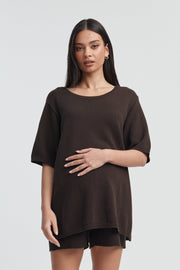 Stylish Maternity Cotton Knit Tee (Chocolate) 5