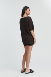 Stylish Maternity Cotton Knit Tee (Chocolate) 8