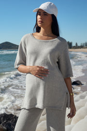 Stylish Maternity Cotton Knit Tee (Grey Marle)8