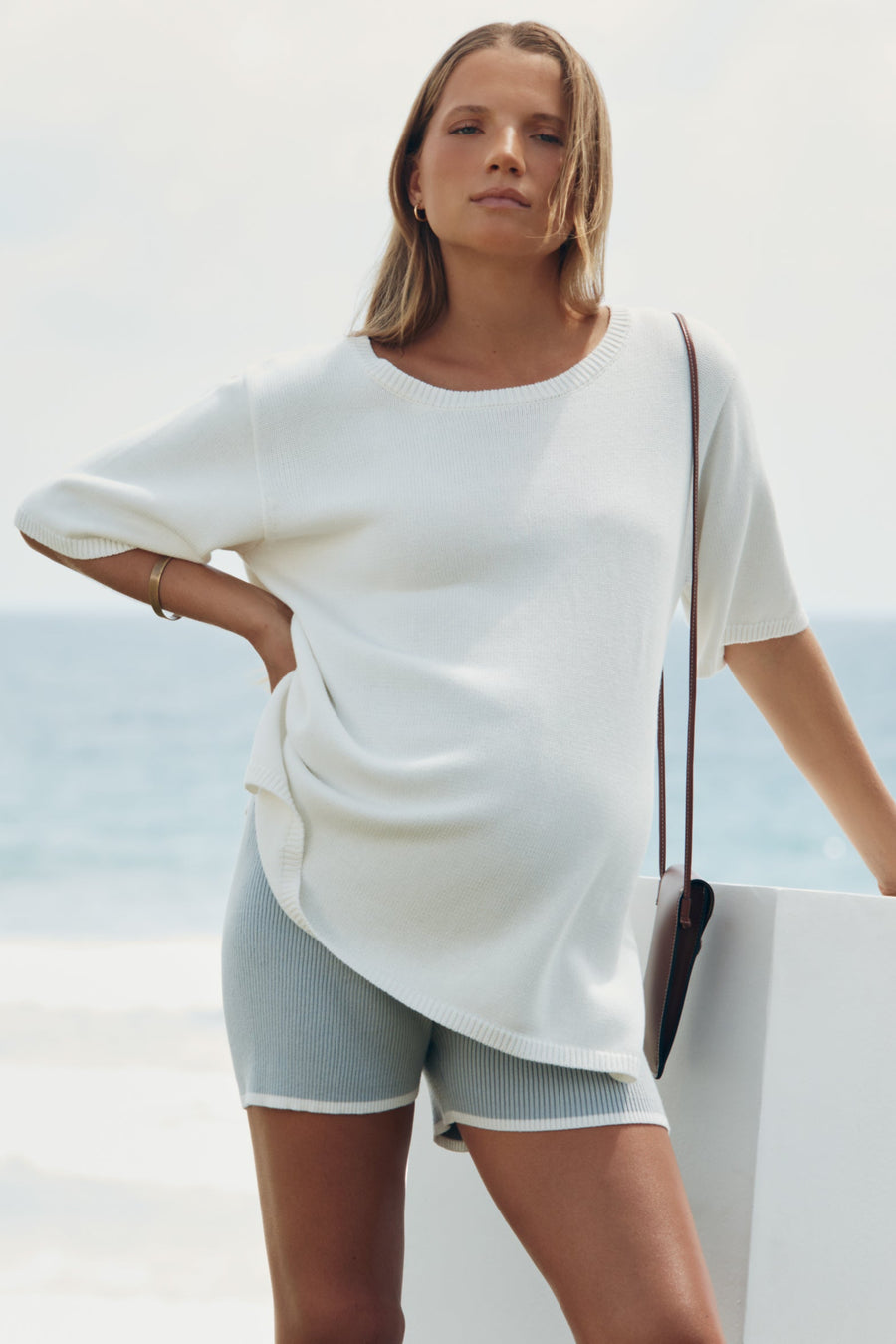 Stylish Maternity Cotton Knit Tee (Off White) 5