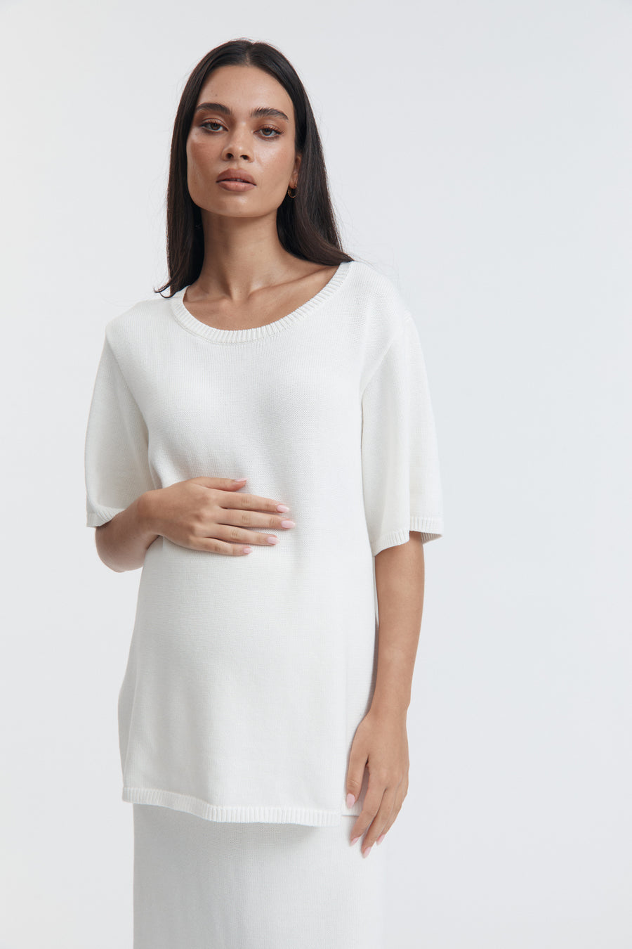 Stylish Maternity Cotton Knit Tee (Off White) 6