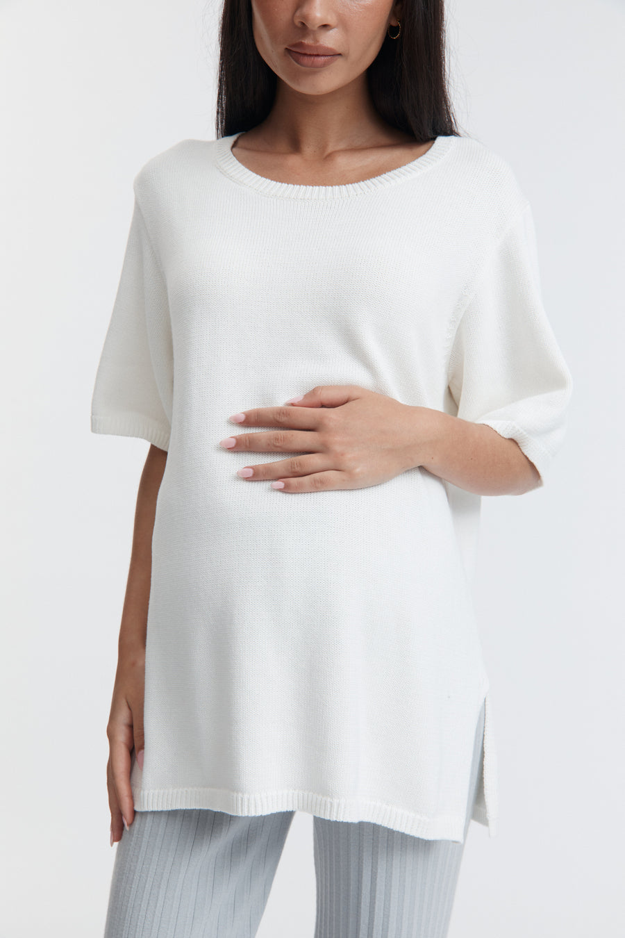 Stylish Maternity Cotton Knit Tee (Off White) 8